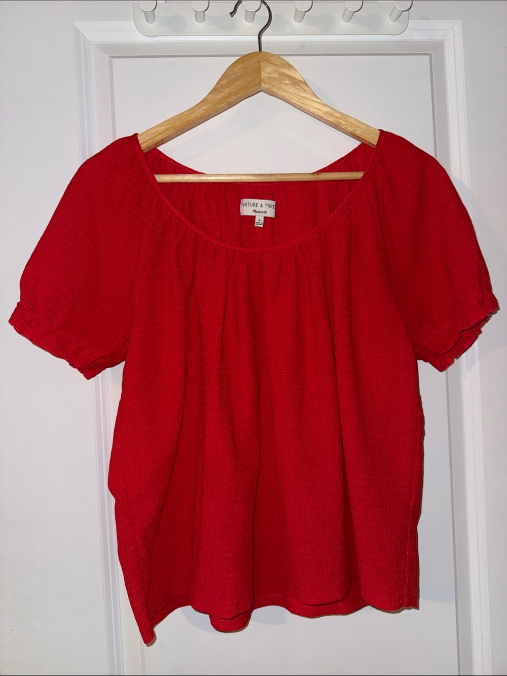 Madewell Red Scoop-Neck textured blouse